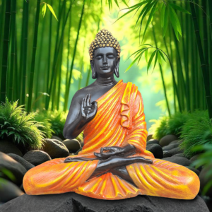 Black & Orange Meditating Buddha Statue – 14 x 12.5 x 7 inch