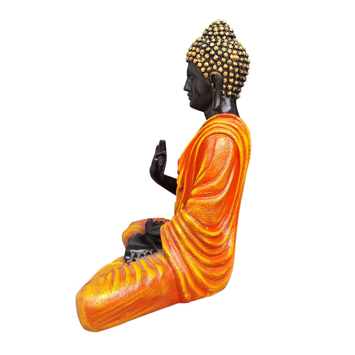Black & Orange Meditating Buddha Statue – 14 x 12.5 x 7 inch - Image 3