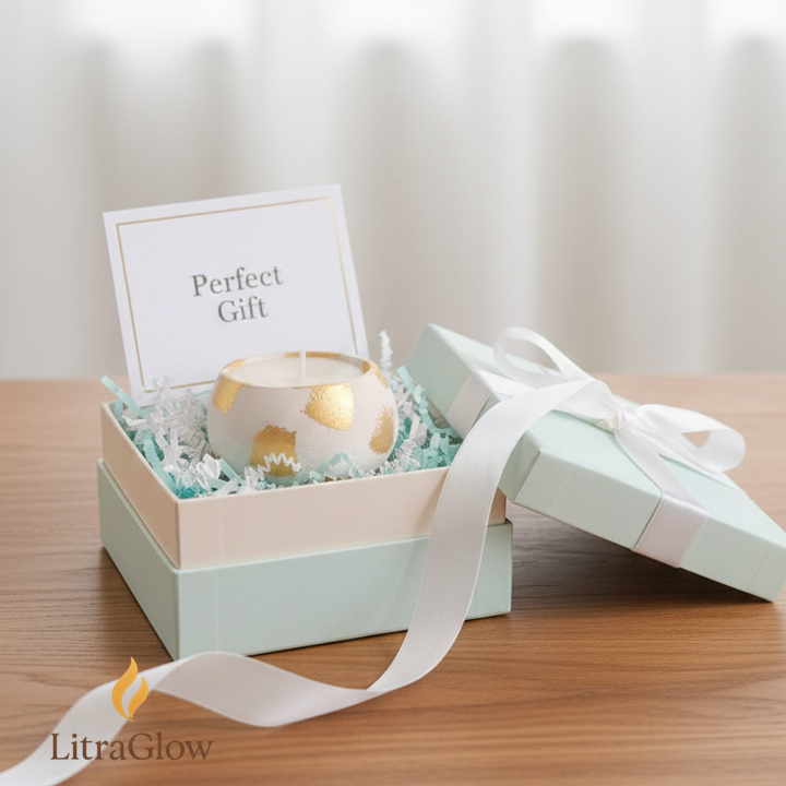 LitraGlow White & Gold Handcrafted Decorative Candles (Set of 2) - Image 3