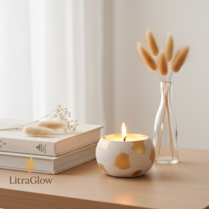 LitraGlow White & Gold Handcrafted Decorative Candles (Set of 2)